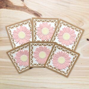 Handmade • Floral Card Set • 3"x3" Cards with Envelopes • Pink Flowers